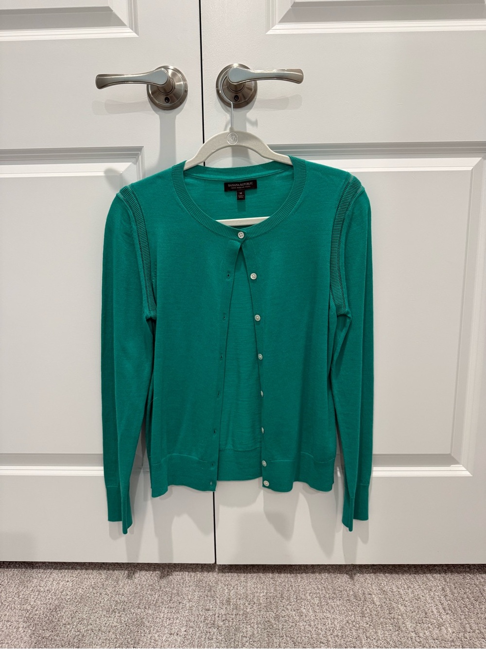 Banana Republic Women’s Teal Green Button-Front Crewneck Cardigan